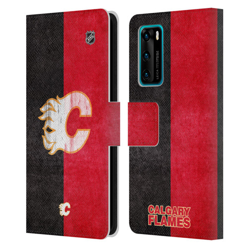 NHL Calgary Flames Half Distressed Leather Book Wallet Case Cover For Huawei P40 5G