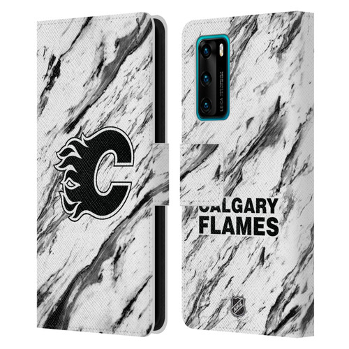 NHL Calgary Flames Marble Leather Book Wallet Case Cover For Huawei P40 5G