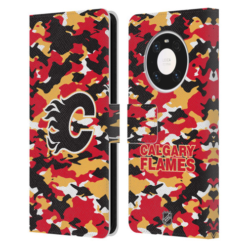 NHL Calgary Flames Camouflage Leather Book Wallet Case Cover For Huawei Mate 40 Pro 5G