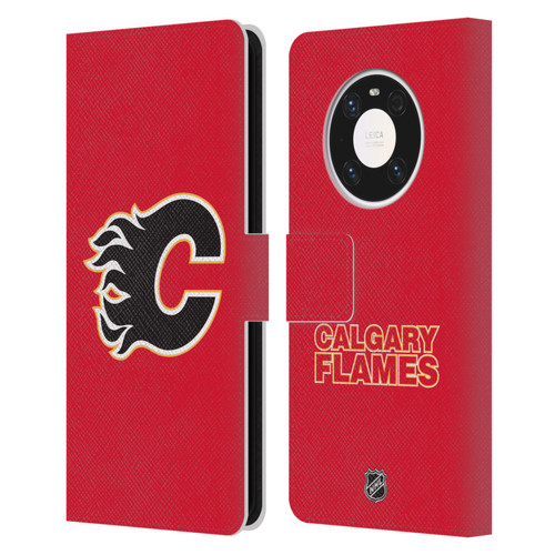 NHL Calgary Flames Plain Leather Book Wallet Case Cover For Huawei Mate 40 Pro 5G