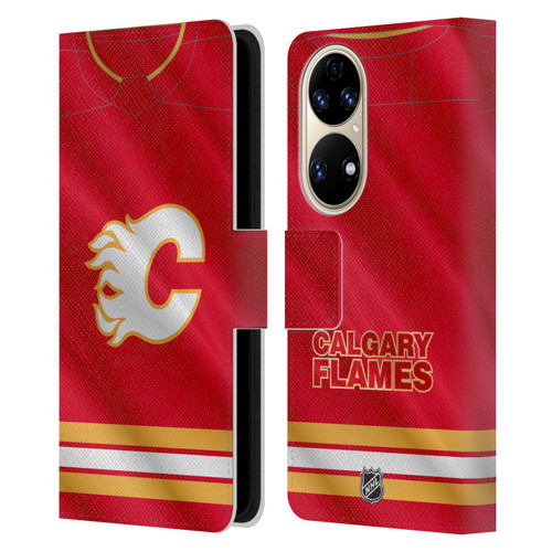 NHL Calgary Flames Jersey Leather Book Wallet Case Cover For Huawei P50