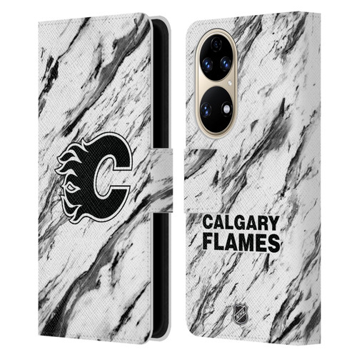 NHL Calgary Flames Marble Leather Book Wallet Case Cover For Huawei P50