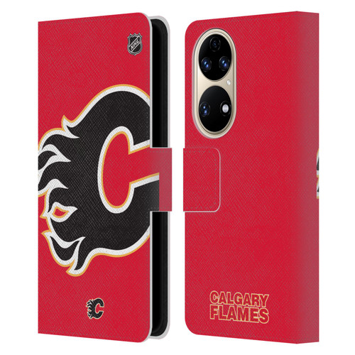 NHL Calgary Flames Oversized Leather Book Wallet Case Cover For Huawei P50