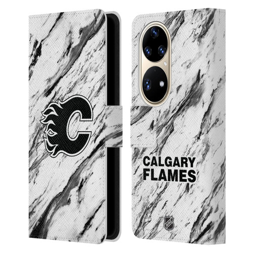 NHL Calgary Flames Marble Leather Book Wallet Case Cover For Huawei P50 Pro