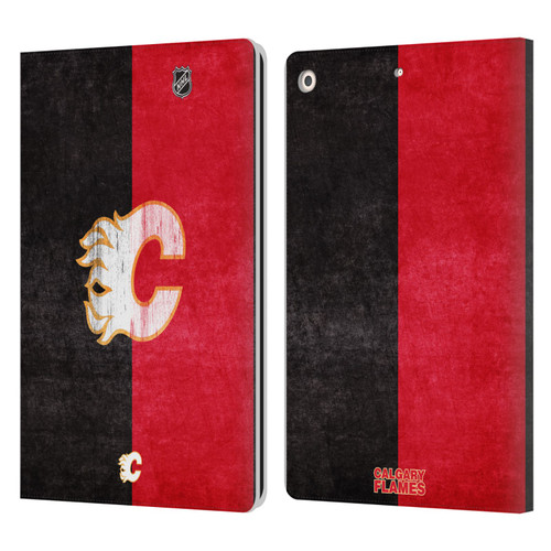 NHL Calgary Flames Half Distressed Leather Book Wallet Case Cover For Apple iPad 10.2 2019/2020/2021