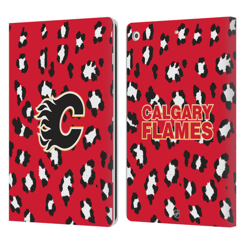 NHL Calgary Flames Leopard Patten Leather Book Wallet Case Cover For Apple iPad 10.2 2019/2020/2021