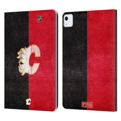 NHL Calgary Flames Half Distressed Leather Book Wallet Case Cover For Apple iPad Air 2020 / 2022