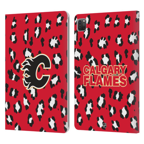 NHL Calgary Flames Leopard Patten Leather Book Wallet Case Cover For Apple iPad Pro 11 2020 / 2021 / 2022