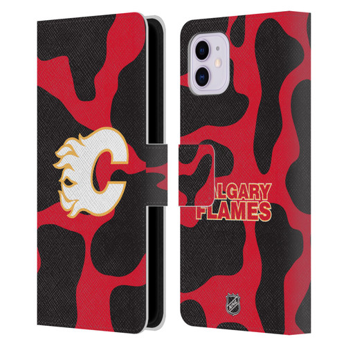 NHL Calgary Flames Cow Pattern Leather Book Wallet Case Cover For Apple iPhone 11