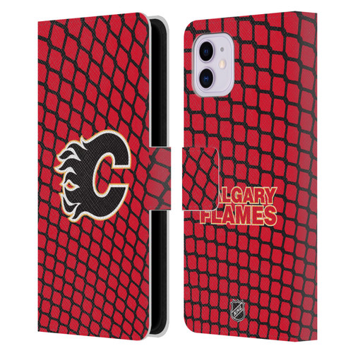 NHL Calgary Flames Net Pattern Leather Book Wallet Case Cover For Apple iPhone 11