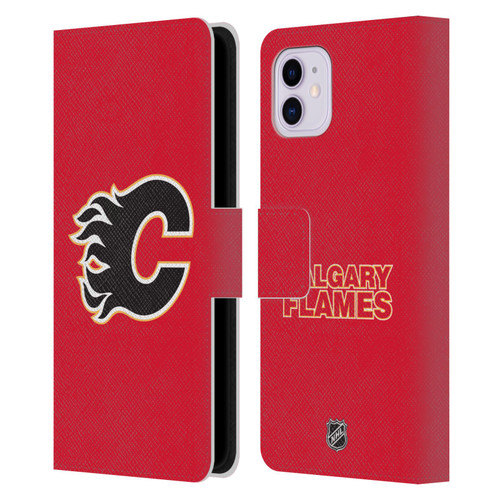 NHL Calgary Flames Plain Leather Book Wallet Case Cover For Apple iPhone 11