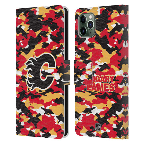 NHL Calgary Flames Camouflage Leather Book Wallet Case Cover For Apple iPhone 11 Pro Max