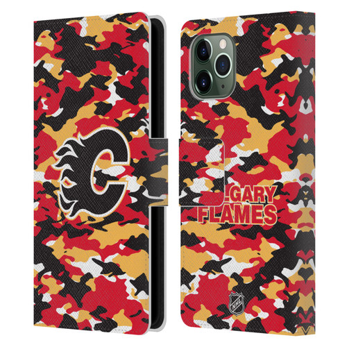 NHL Calgary Flames Camouflage Leather Book Wallet Case Cover For Apple iPhone 11 Pro
