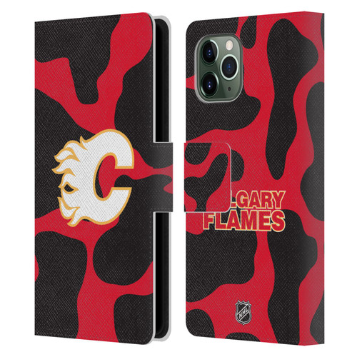 NHL Calgary Flames Cow Pattern Leather Book Wallet Case Cover For Apple iPhone 11 Pro