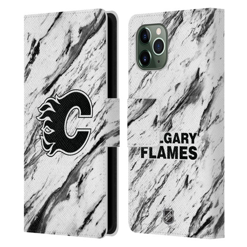 NHL Calgary Flames Marble Leather Book Wallet Case Cover For Apple iPhone 11 Pro