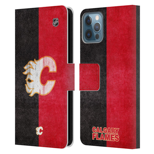 NHL Calgary Flames Half Distressed Leather Book Wallet Case Cover For Apple iPhone 12 / iPhone 12 Pro