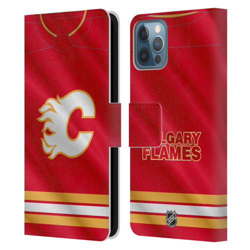 NHL Calgary Flames Jersey Leather Book Wallet Case Cover For Apple iPhone 12 / iPhone 12 Pro