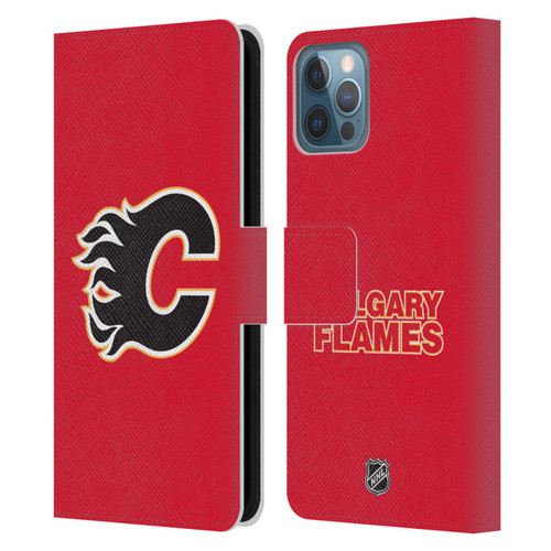 NHL Calgary Flames Plain Leather Book Wallet Case Cover For Apple iPhone 12 / iPhone 12 Pro