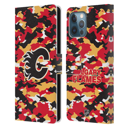NHL Calgary Flames Camouflage Leather Book Wallet Case Cover For Apple iPhone 12 Pro Max
