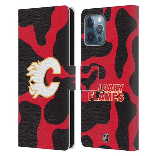 NHL Calgary Flames Cow Pattern Leather Book Wallet Case Cover For Apple iPhone 12 Pro Max