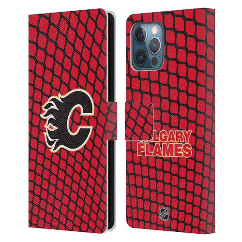 NHL Calgary Flames Net Pattern Leather Book Wallet Case Cover For Apple iPhone 12 Pro Max
