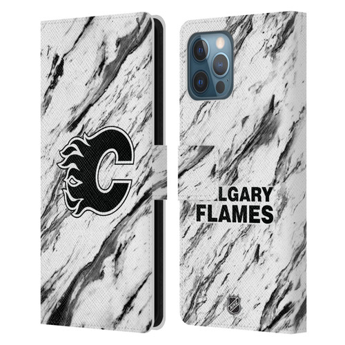 NHL Calgary Flames Marble Leather Book Wallet Case Cover For Apple iPhone 12 Pro Max
