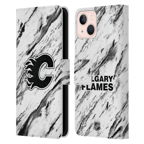 NHL Calgary Flames Marble Leather Book Wallet Case Cover For Apple iPhone 13