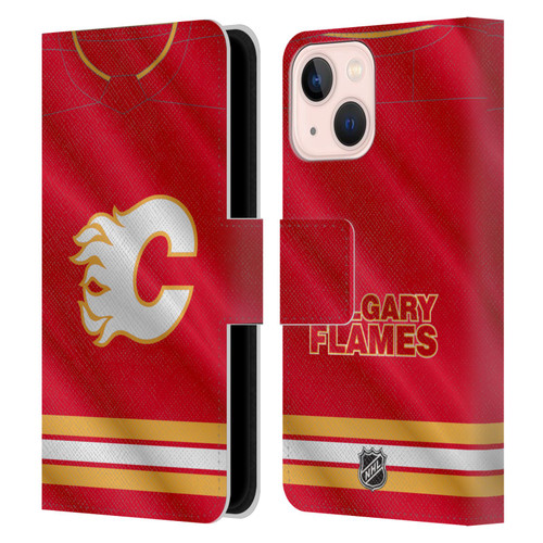 NHL Calgary Flames Jersey Leather Book Wallet Case Cover For Apple iPhone 13 Mini