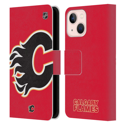 NHL Calgary Flames Oversized Leather Book Wallet Case Cover For Apple iPhone 13 Mini