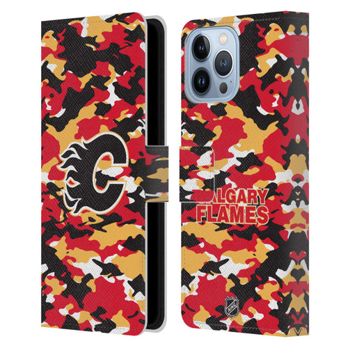 NHL Calgary Flames Camouflage Leather Book Wallet Case Cover For Apple iPhone 13 Pro Max