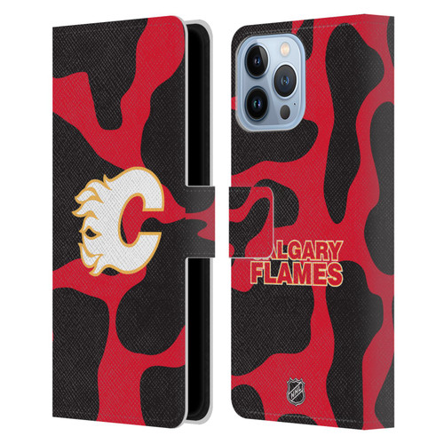 NHL Calgary Flames Cow Pattern Leather Book Wallet Case Cover For Apple iPhone 13 Pro Max