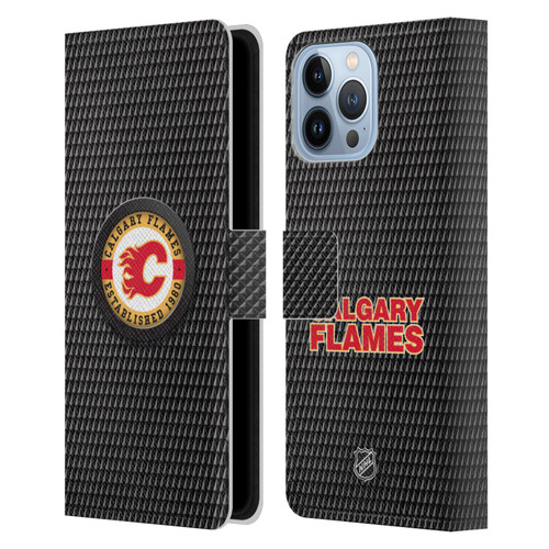 NHL Calgary Flames Puck Texture Leather Book Wallet Case Cover For Apple iPhone 13 Pro Max