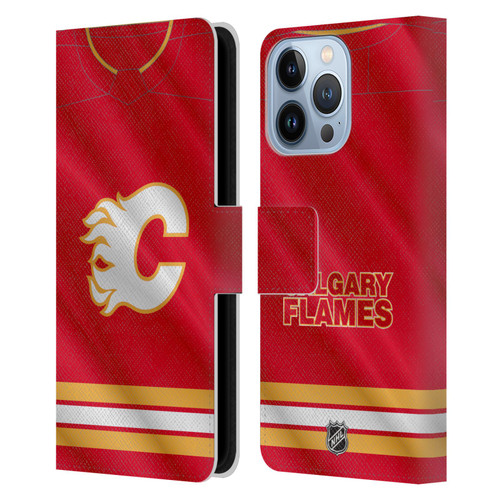 NHL Calgary Flames Jersey Leather Book Wallet Case Cover For Apple iPhone 13 Pro