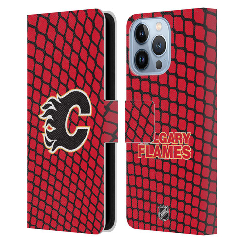NHL Calgary Flames Net Pattern Leather Book Wallet Case Cover For Apple iPhone 13 Pro