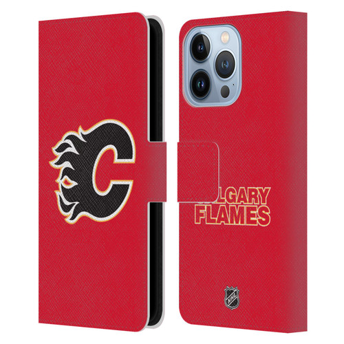 NHL Calgary Flames Plain Leather Book Wallet Case Cover For Apple iPhone 13 Pro