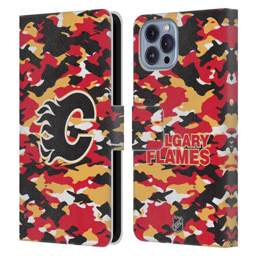 NHL Calgary Flames Camouflage Leather Book Wallet Case Cover For Apple iPhone 14