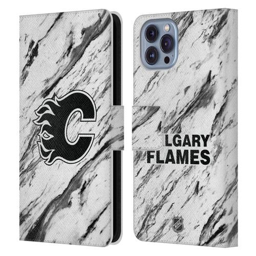 NHL Calgary Flames Marble Leather Book Wallet Case Cover For Apple iPhone 14