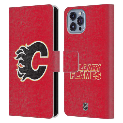 NHL Calgary Flames Plain Leather Book Wallet Case Cover For Apple iPhone 14
