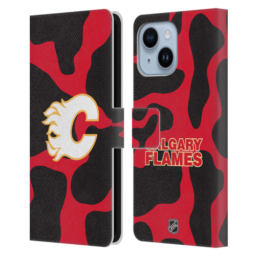 NHL Calgary Flames Cow Pattern Leather Book Wallet Case Cover For Apple iPhone 14 Plus