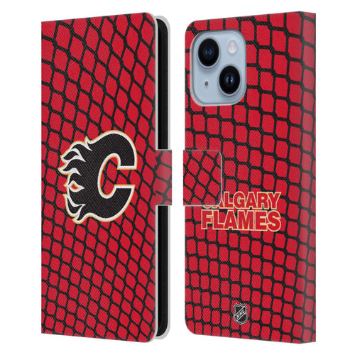 NHL Calgary Flames Net Pattern Leather Book Wallet Case Cover For Apple iPhone 14 Plus