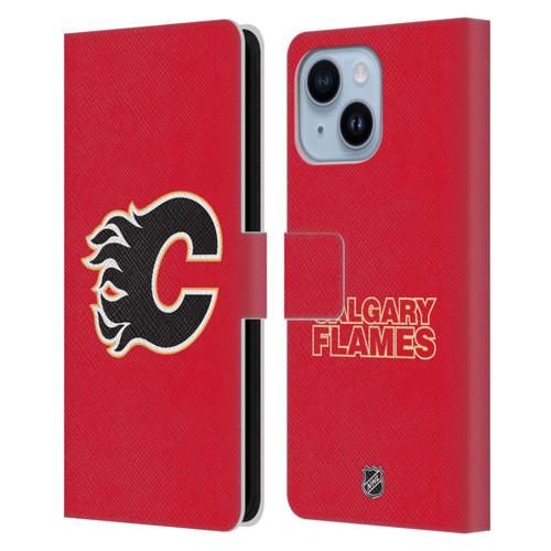NHL Calgary Flames Plain Leather Book Wallet Case Cover For Apple iPhone 14 Plus