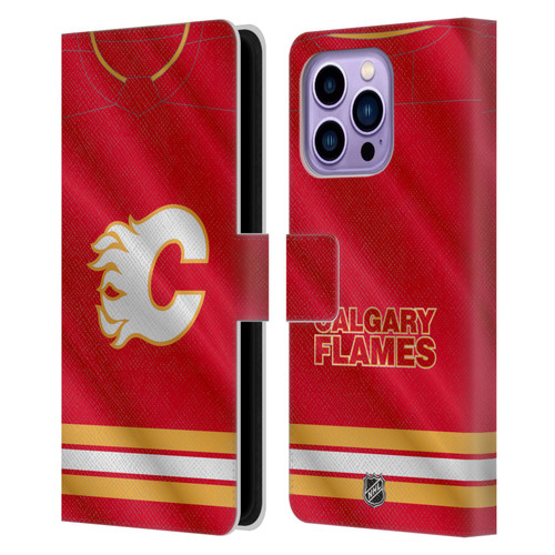 NHL Calgary Flames Jersey Leather Book Wallet Case Cover For Apple iPhone 14 Pro Max