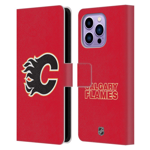 NHL Calgary Flames Plain Leather Book Wallet Case Cover For Apple iPhone 14 Pro Max