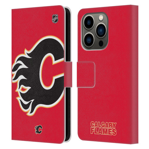 NHL Calgary Flames Oversized Leather Book Wallet Case Cover For Apple iPhone 14 Pro