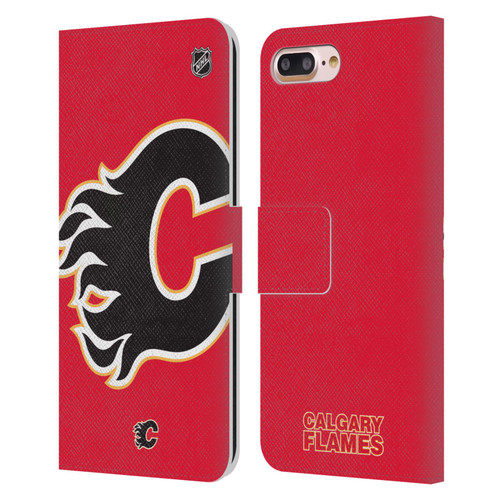 NHL Calgary Flames Oversized Leather Book Wallet Case Cover For Apple iPhone 7 Plus / iPhone 8 Plus