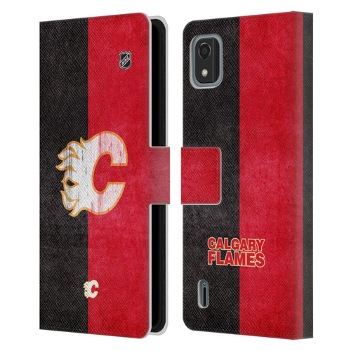 NHL Calgary Flames Half Distressed Leather Book Wallet Case Cover For Nokia C2 2nd Edition