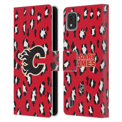 NHL Calgary Flames Leopard Patten Leather Book Wallet Case Cover For Nokia C2 2nd Edition