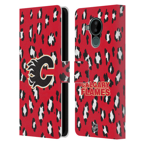 NHL Calgary Flames Leopard Patten Leather Book Wallet Case Cover For Nokia C30
