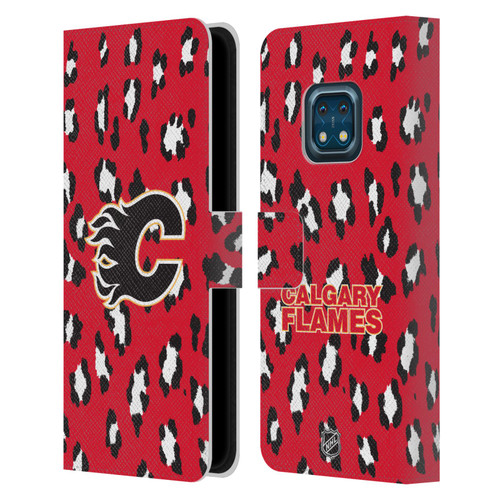 NHL Calgary Flames Leopard Patten Leather Book Wallet Case Cover For Nokia XR20