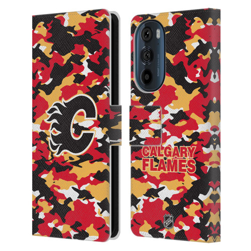 NHL Calgary Flames Camouflage Leather Book Wallet Case Cover For Motorola Edge 30